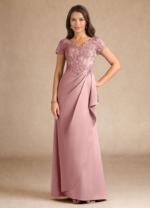 Azazie Santa Ana Mother of the Brides Dresses Dusty Rose A-Line Lace Stretch Satin Dress image1