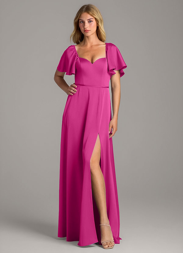 Azazie Chloe Vestidos Dama de Honor Vestido de Fucsia de Satén Elástico de Corte en A con Escote de Corazón image1