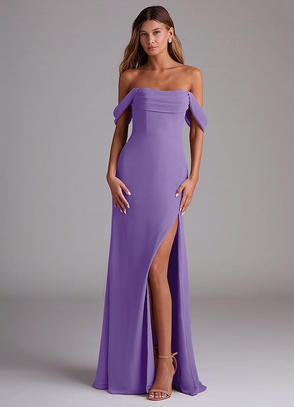 Azazie Saige Bridesmaid Dresses Tahiti A-Line Off the Shoulder Chiffon Convertible Dress image1