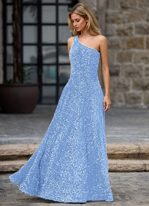 Opulent Light Blue Velvet Sequins Prom Dress image1