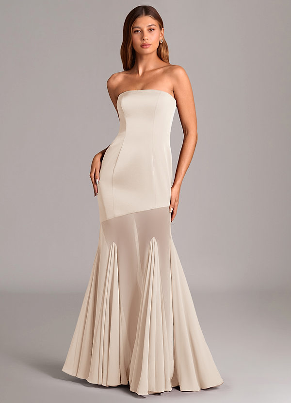 Azazie Uma Bridesmaid Dresses White Alabaster Mermaid Strapless Chiffon Convertible Dress image1