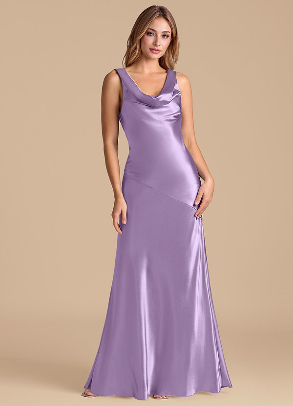 Azazie Rylina 신부 들러리 드레스 인어 메탈릭 새틴 바닥 길이 드레스 image1