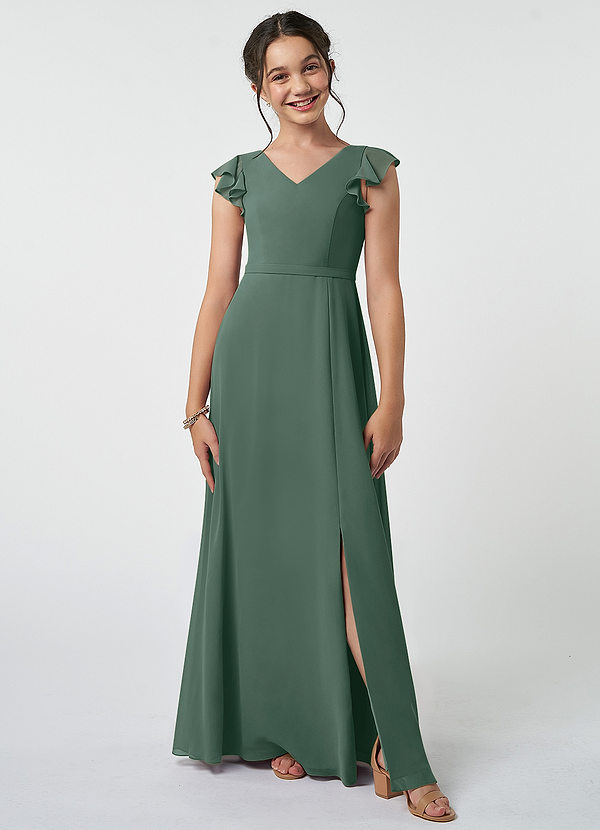 Azazie Claudine Junior Sea Moss A-Line Pleated Chiffon Dress image1