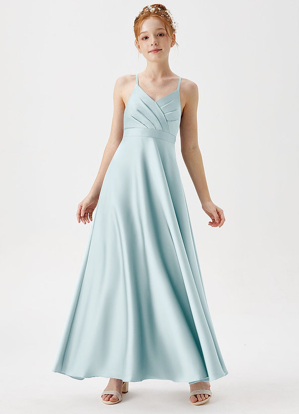 Azazie Avelina Junior A-Linie Plissee Stretch-Satin Kleid Seegrün image1