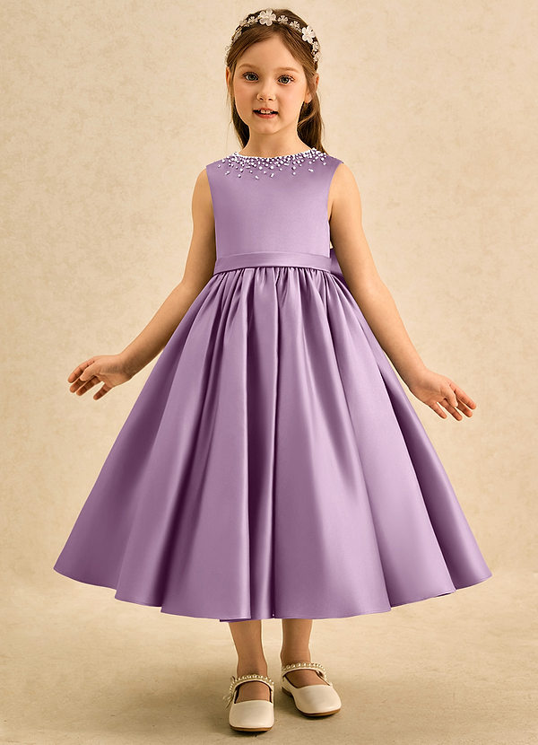 Azazie Doodle Flower Girl Dresses Wisteria Ball-Gown Bow Matte Satin Dress image1