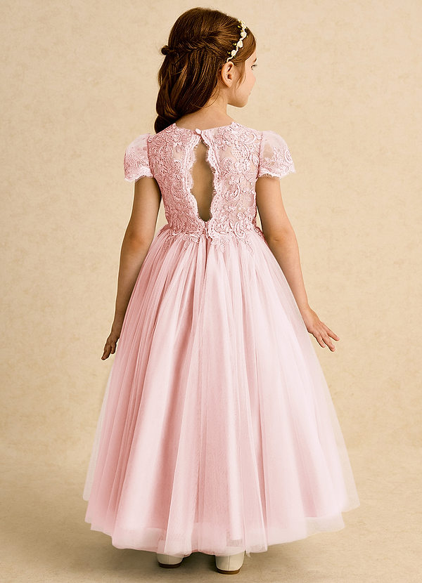 Azazie Puff Flower Girl Dresses Blushing Pink Ball-Gown Lace Tulle Dress image1