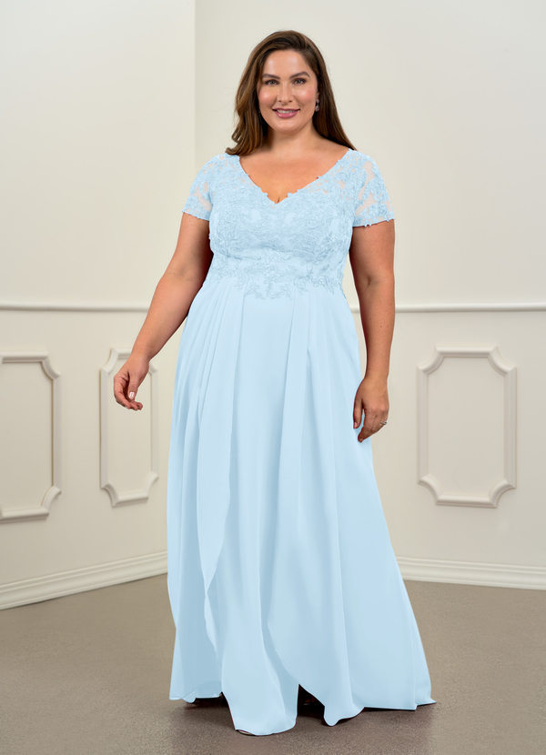 Azazie Dunja Mother of the Brides Dresses Sky Blue A-Line V-Neck Lace Chiffon Dress image1