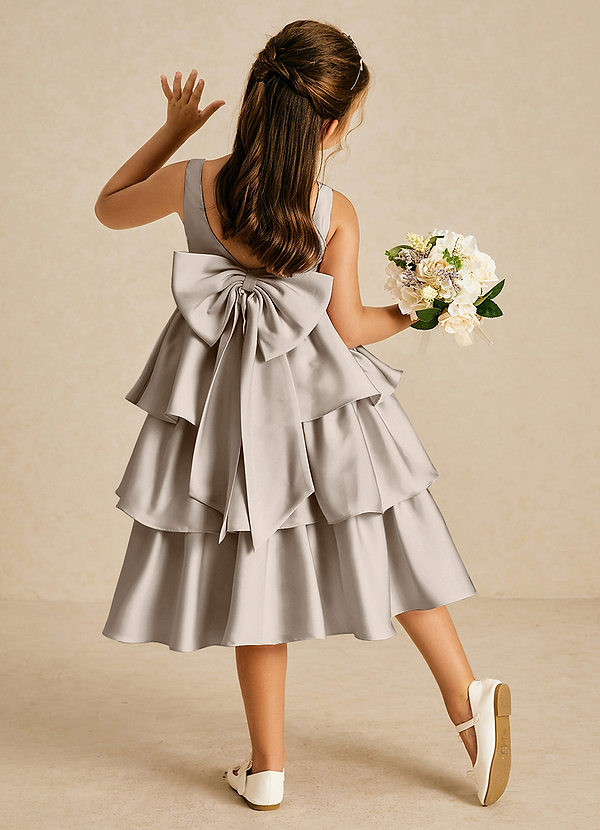 Azazie Margery Flower Girl Dresses Frost A-Line Bow Stretch Satin Dress image1