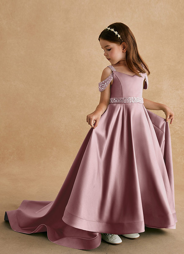 Azazie Jodi Vestidos de Niña de Flores Vestido de Rosa Polvorienta de Satin Mate de Corte En A image1