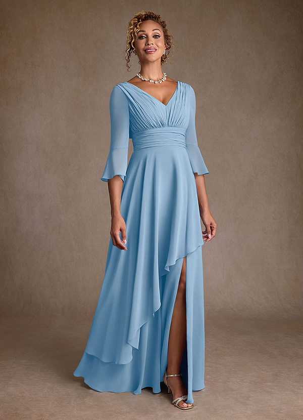 Azazie Eire Abiti da Mamma Sposa Abito A-Line in Chiffon Plissettato Azzurro Polvere image1