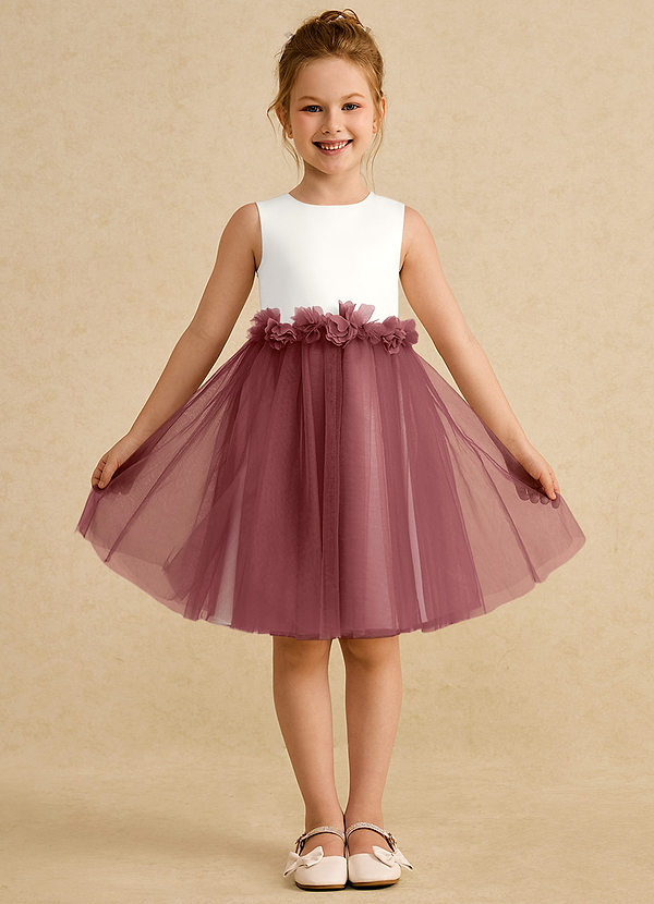 Azazie Louisa Flower Girl Dresses Ivory Amethyst A-Line Sleeveless Tulle Dress image1
