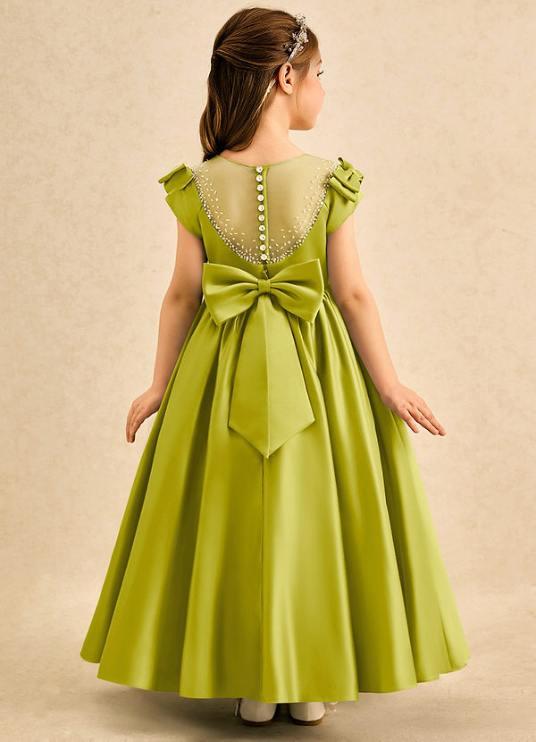 Azazie Toffee Abiti da Damigella Bambina Abito Stile Principessa in Raso Opaco Fiocco Citronella image1