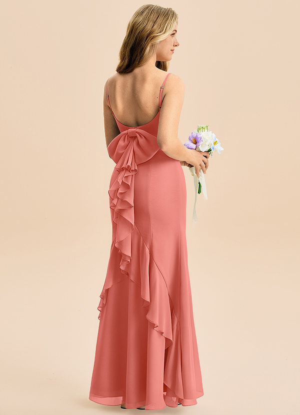 Azazie Lioren Junior Salmon Pink Mermaid Bow Chiffon Dress image1
