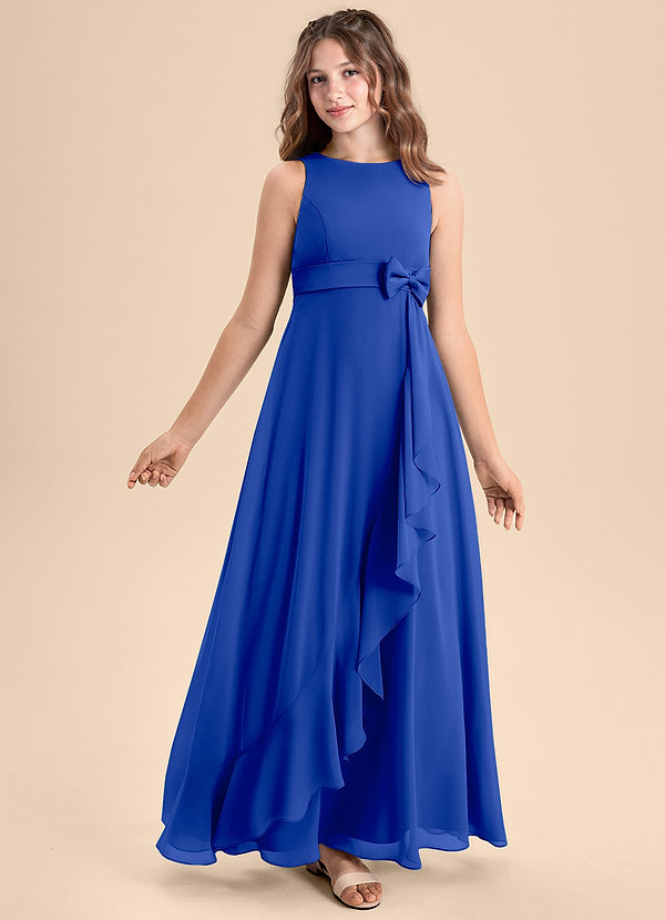 Azazie Lilenne Junior Vestido de Azul Real de Gasa de Corte En A con Lazo image1
