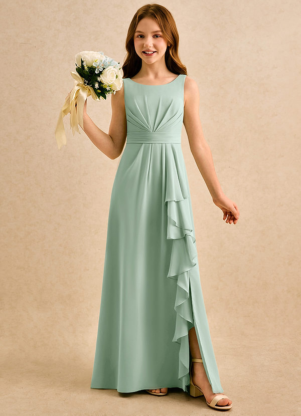 Azazie Chibi Girls Formal Sukienki dla dziewczynek sypiących kwiaty Linia A Pofałdowany Szyfon Długość podłogi Sukienka image1