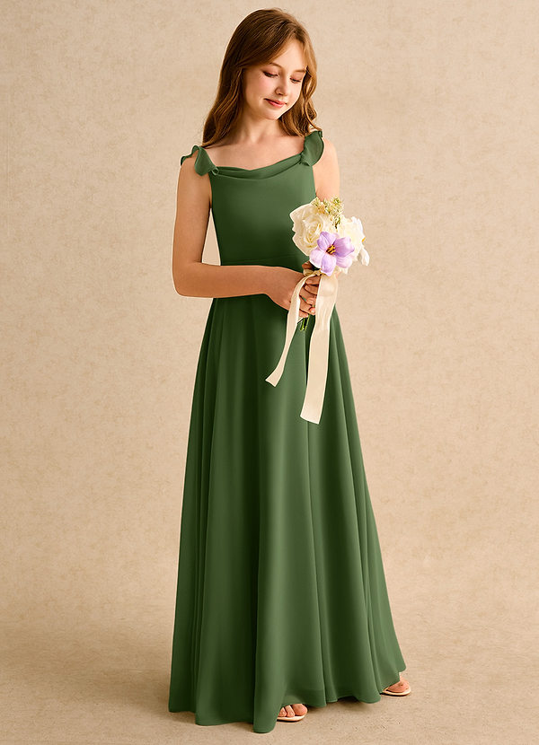 Azazie Puppy Girls Formal Flower Girl Dresses Olive A-Line Pleated Chiffon Dress image1