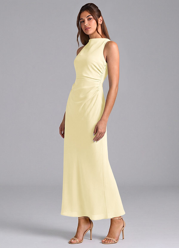 Azazie Evadne Bridesmaid Dresses Lemon Sorbet Sheath Pleated Chiffon Dress image1