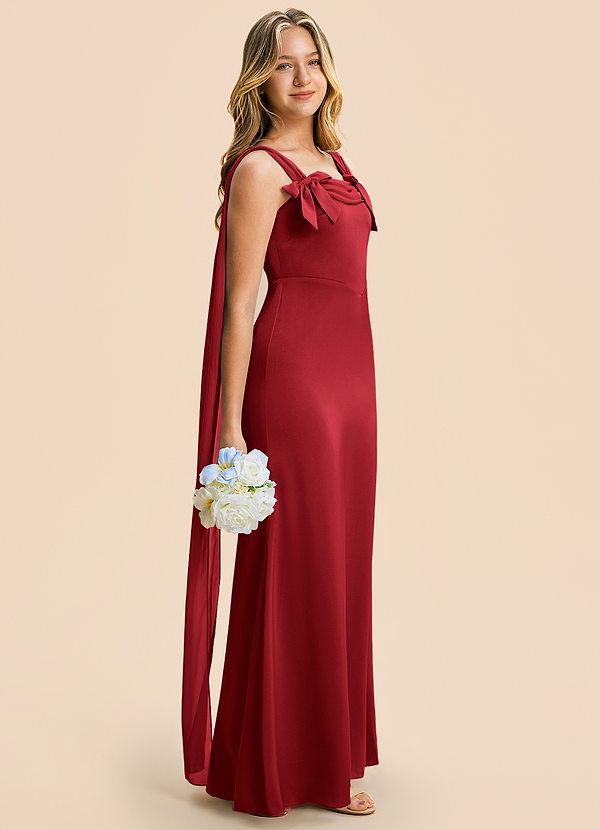 Azazie Chelsea Junior Scarlet Sheath Pleated Stretch Satin Dress image1