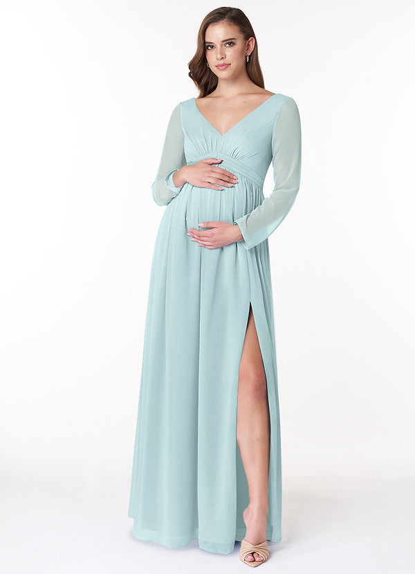 Azazie Teton Abiti da damigella premaman Abito A-Line Manica Lunga Chiffon Floor-Length image1