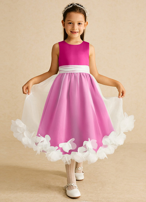 Azazie Stardust Flower Girl Dresses Fuchsia A-Line Sleeveless Organza Dress image1