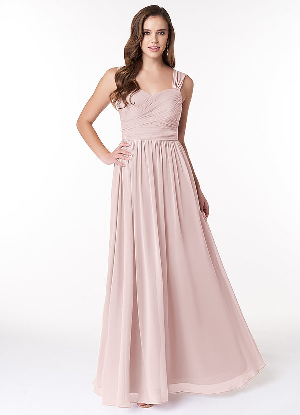 Azazie Zapheira Bridesmaid Dresses Blushing Pink A-Line Ruched Chiffon Dress image1