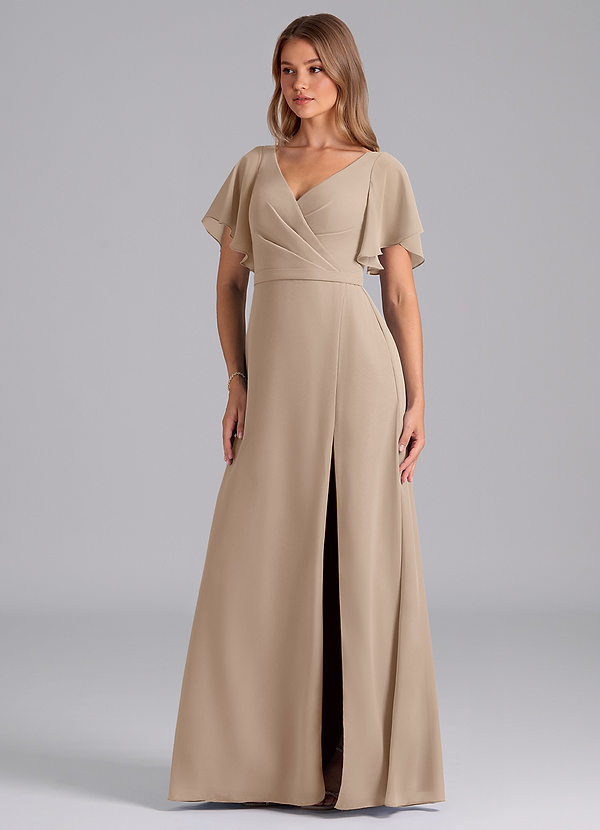 Azazie Ambrosia Brautjungfernkleider A-Linie Plissee Chiffon Kleid Taupe image1