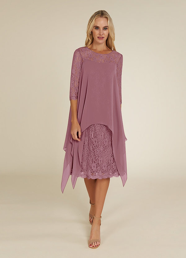 A-line Scoop Neckline Chiffon Lace Dress Vintage Mauve Plus Size main image 1