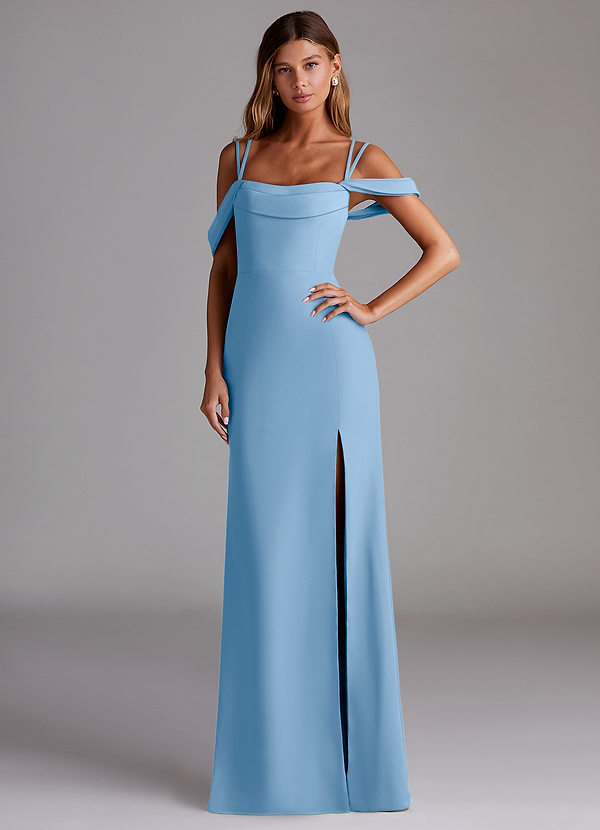 Azazie Callan Bridesmaid Dresses Powder Blue Mermaid Pleated Chiffon Convertible Dress image1