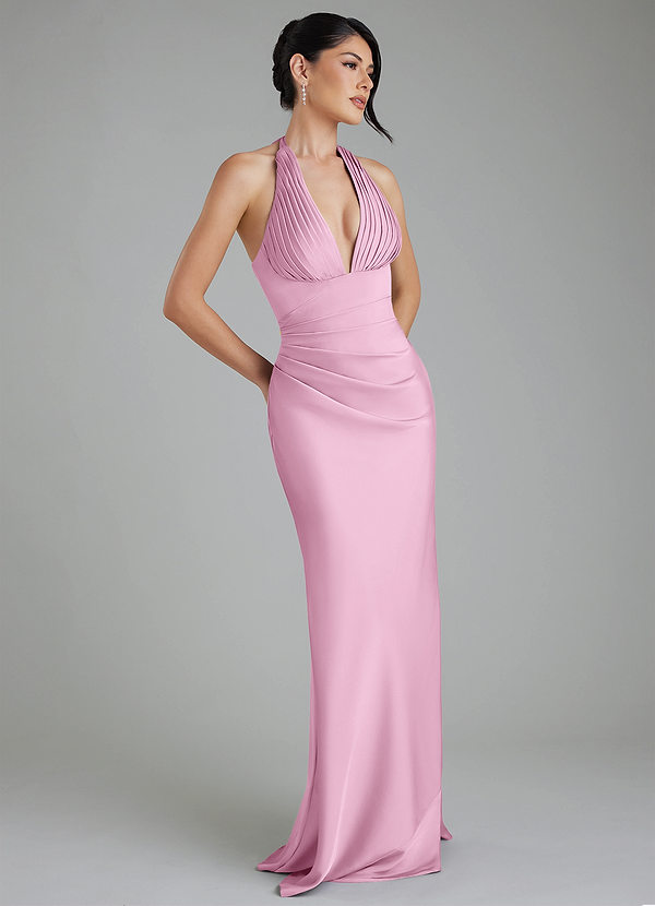Azazie Torrance Robes de demoiselle d'honneur Robe Sirène en Satin extensible Corset Rose Bonbon image1
