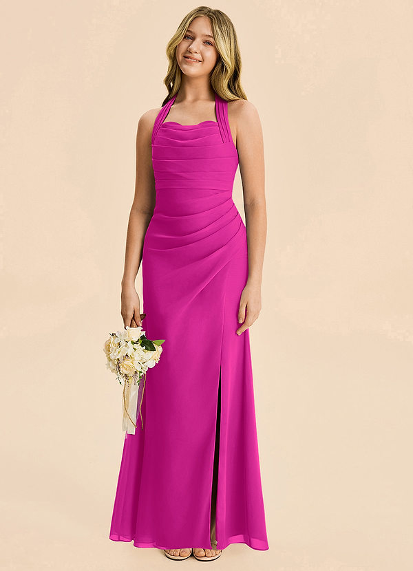 Azazie Destiny Junior Fuchsia Sheath Ruched Chiffon Dress image1