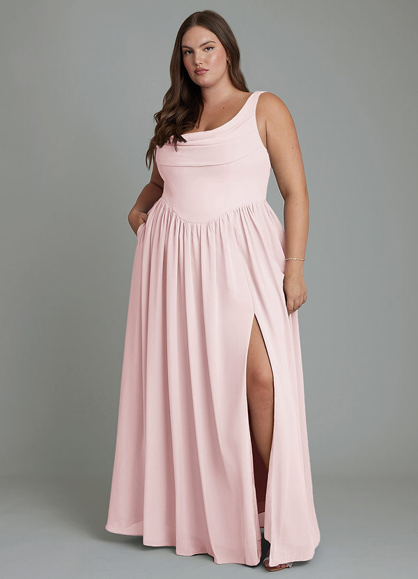 Azazie Novi Vestidos de dama de honor Vestido Rosa Rubor de Gasa de Línea A con Plisado image1
