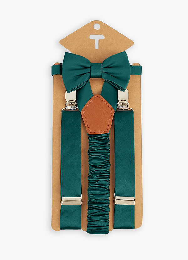 front Boy's Matching Matte Satin Bow Tie & Suspenders Set