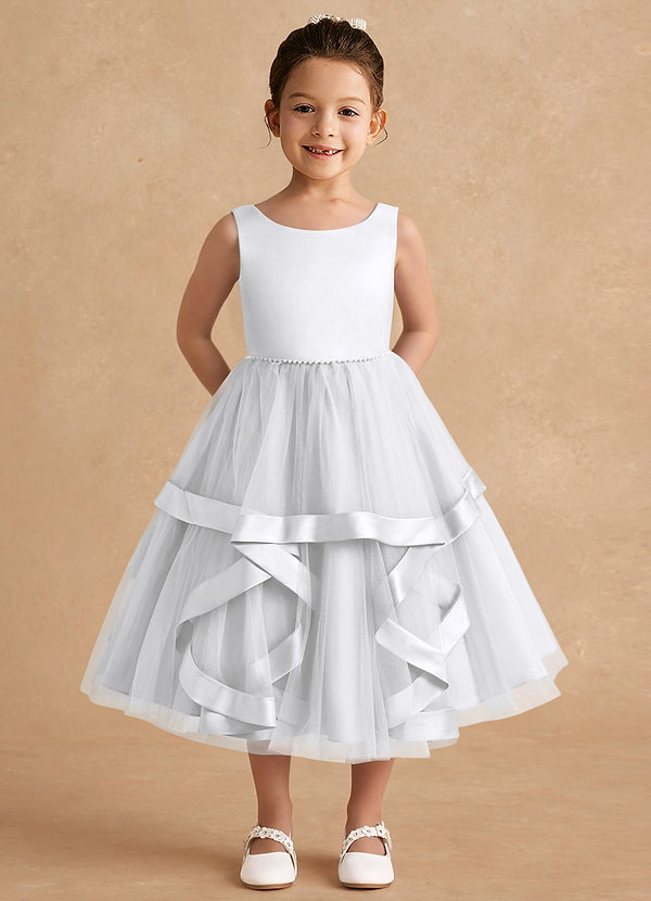 Azazie Posy Blumenkinder Kleider A-Linie Mit Perlen Tüll Kleid Weiß image1