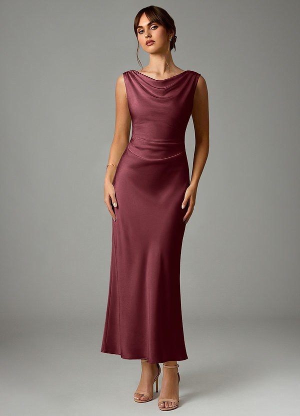 Azazie Kieryn Bridesmaid Dresses Merlot Mermaid Pleated Stretch Satin Dress image1