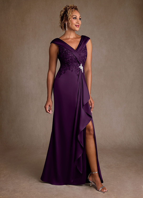 Azazie Santa Monica Mother of the Brides Dresses Grape A-Line Lace Dress image1
