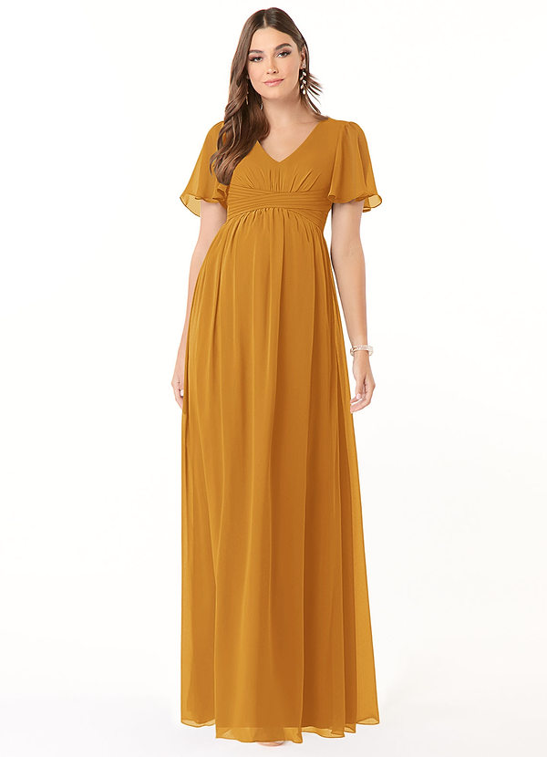 Azazie Verna Maternity Bridesmaid Dresses A-Line V-Neck Ruched Chiffon Floor-Length Dress image1