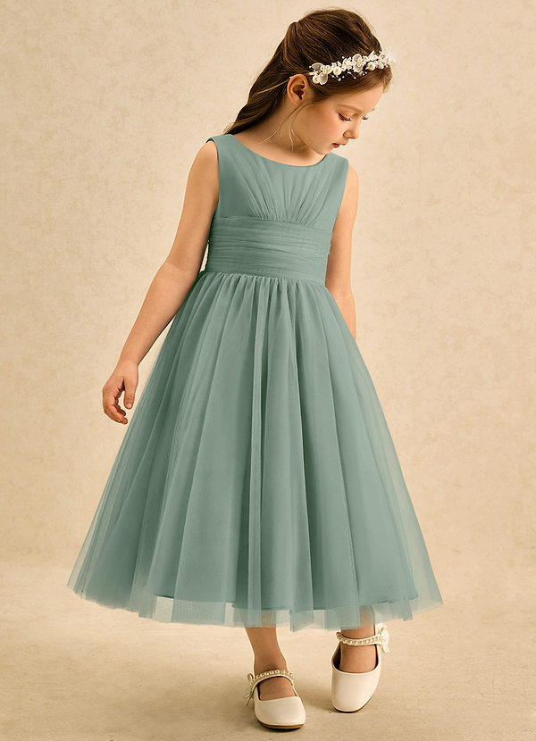 Macaron Flower Girl Dresses Silver Sage A-Line Pleated Tulle Dress image1