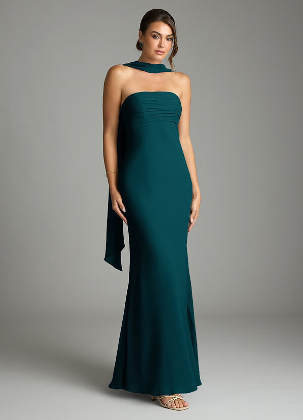 Azazie Saylor Bridesmaid Dresses Pine Mermaid Strapless Chiffon Dress image1
