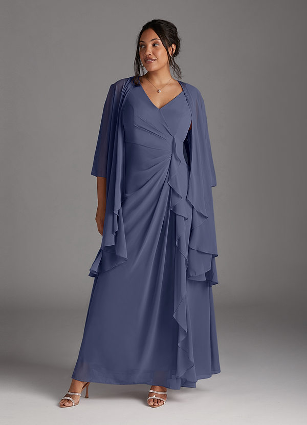 Azazie Manuella Vestidos de Madre de la Novia Vestido de Tormenta de Gasa de Corte en A con Cuello en V plisado image1