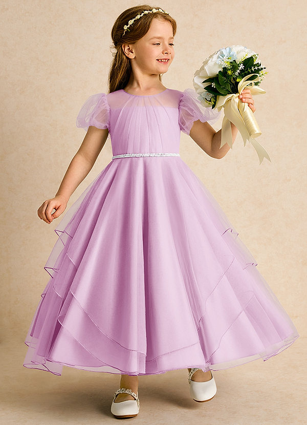 Azazie Duckie Abiti da Ragazza di Fiori Abito Principessa in Tulle Plissettato Rosa Confetto image1