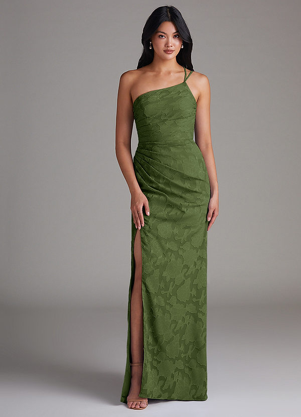 Azazie Eren Bruidsmeisjes Jurken Jurk van Bloemen Burn-out met Kolom One-Shoulder Olijf image1