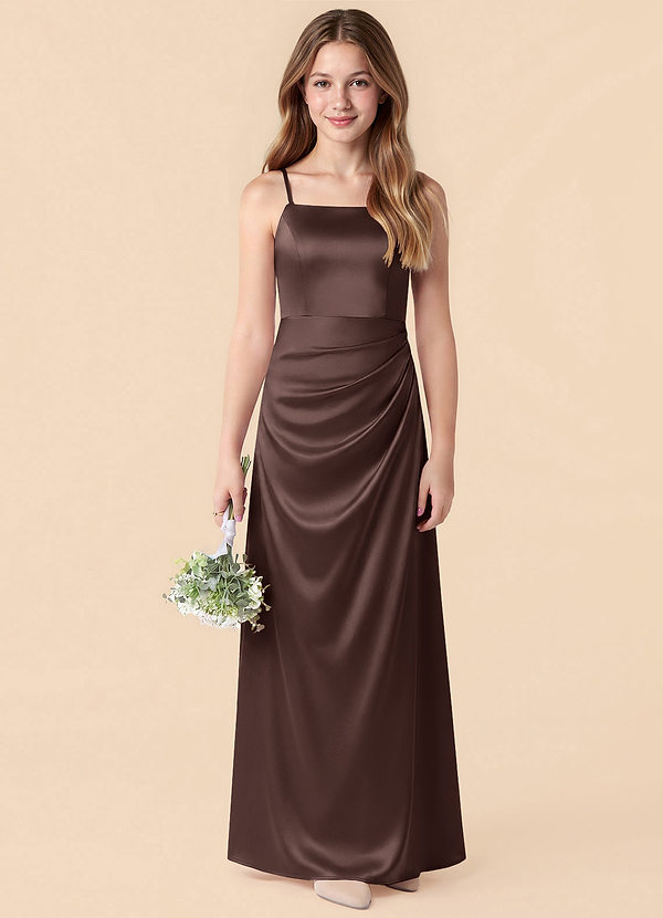 Azazie Renna Junior Ganache Mermaid Pleated Stretch Satin Dress image1