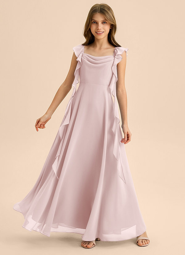 Azazie Carmin Junior Klä av A-Line i Chiffong Rynkad image1