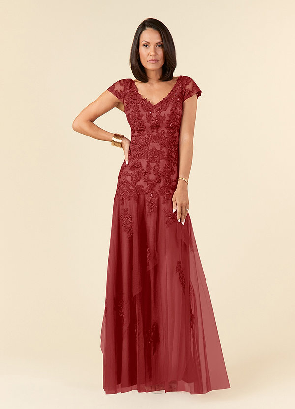 Azazie Romy Mother of the Brides Dresses Rust Mermaid V-Neck Sequins Tulle Dress image1