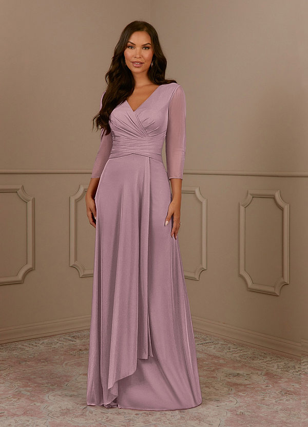 Azazie Annetta Mother of the Bride Dresses Dusty Rose A-Line V-Neck Pleated Mesh Dress image1