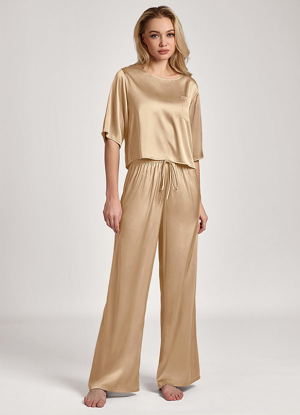 front Champagne Satin T-Shirt Pajama Set
