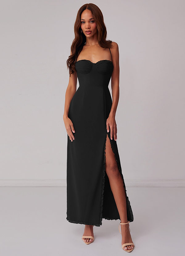 Barbie ♥ Azazie Bridesmaid Dresses Black Sheath Corset Chiffon Dress image1
