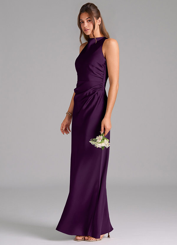 Azazie Evadne Brautjungfernkleider A-Linie Plissee Stretch-Satin Kleid Traube image1