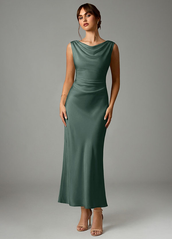 Azazie Kieryn Robes Demoiselle d'honneur Robe Sirène en Satin extensible Plissée Mousse De Mer image1