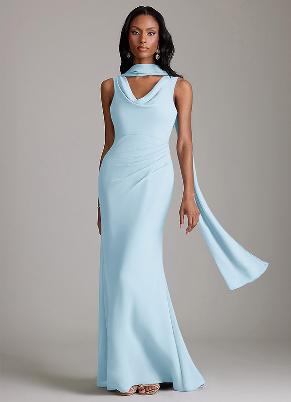 Azazie Linelle Robes Demoiselle d'honneur Robe Sirène en Mousseline de soie Plissée Bleu Ciel image1